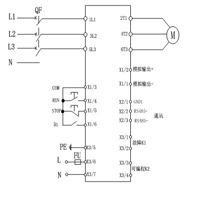 CMC-MX內置旁路軟起動(dòng)器基本接線(xiàn)原理圖、三角形內接連接圖和典型應用接線(xiàn)圖(圖1)